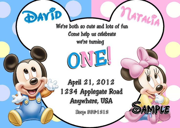 Mickey And Minnie Birthday Invitations
 Mickey and Minnie Twin Birthday Invitations — FREE