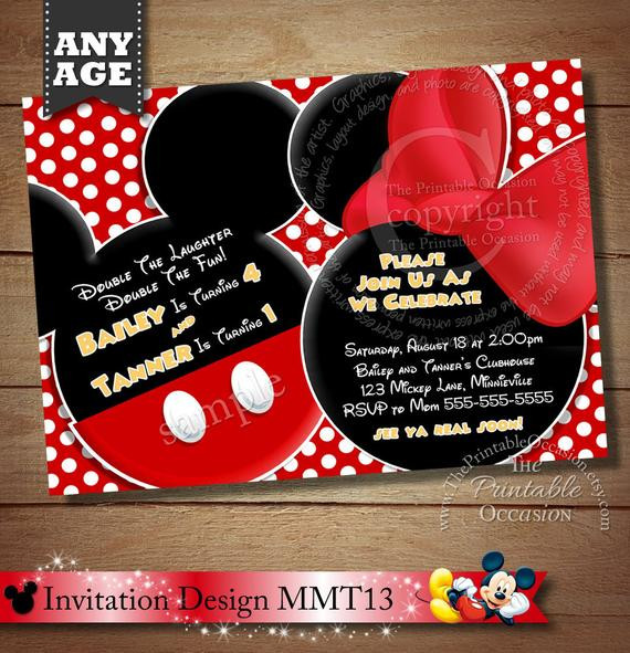 Mickey And Minnie Birthday Invitations
 HUGE SELECTION Mickey Mouse Invitation For Twins Minnie