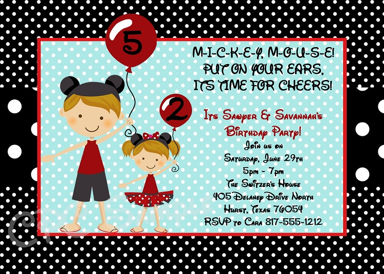 Mickey And Minnie Birthday Invitations
 Twin or Siblings