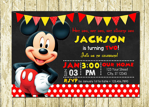 Mickey Birthday Invitations
 Mickey Mouse Printed Chalkboard Birthday Invitations