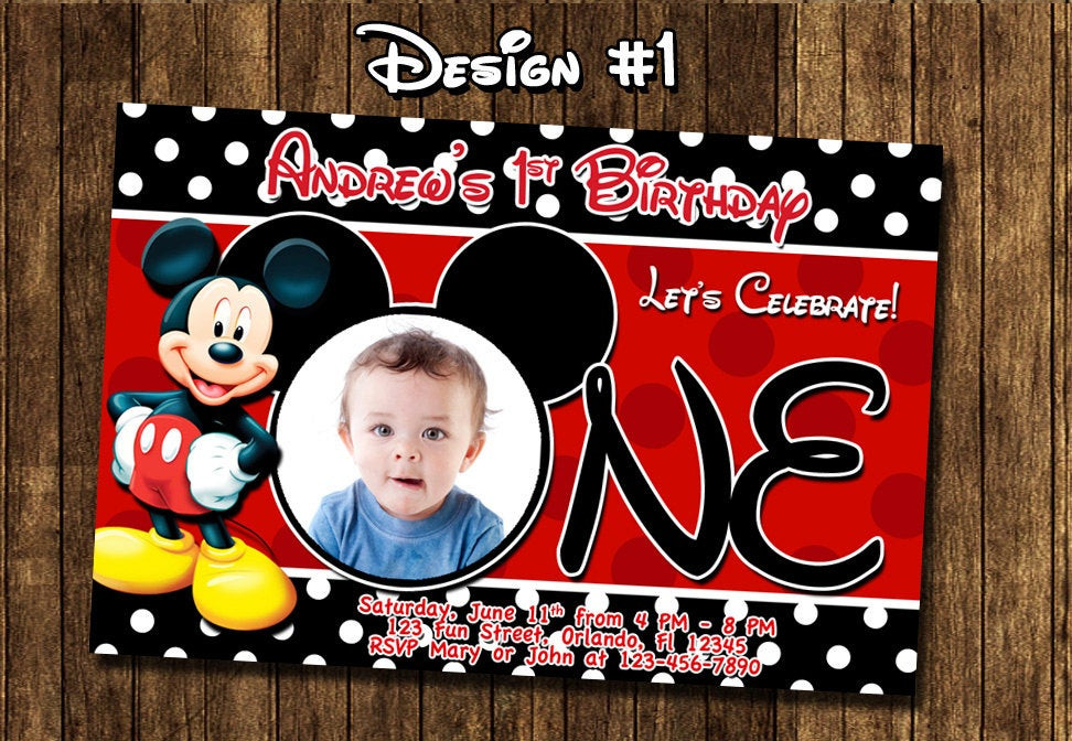 Mickey Mouse 1st Birthday Invitations
 Mickey Mouse Baby First Birthday Party Invitations
