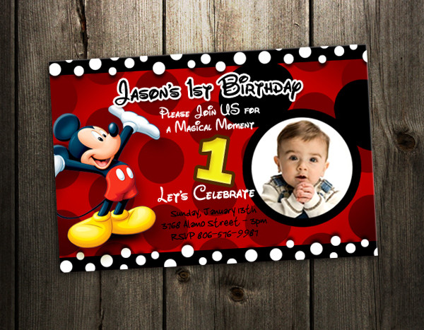 Mickey Mouse 1st Birthday Invitations
 MICKEY MOUSE BIRTHDAY PARTY INVITATION 1ST CUSTOM FIRST