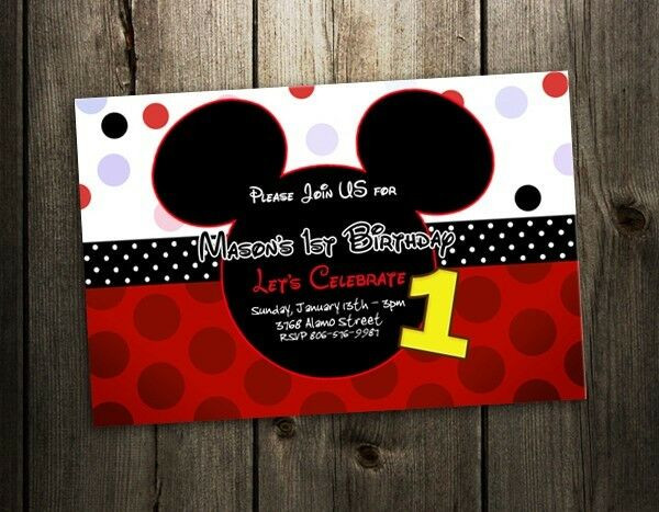 Mickey Mouse 1st Birthday Invitations
 MICKEY MOUSE BIRTHDAY PARTY INVITATION 1ST CUSTOM FIRST