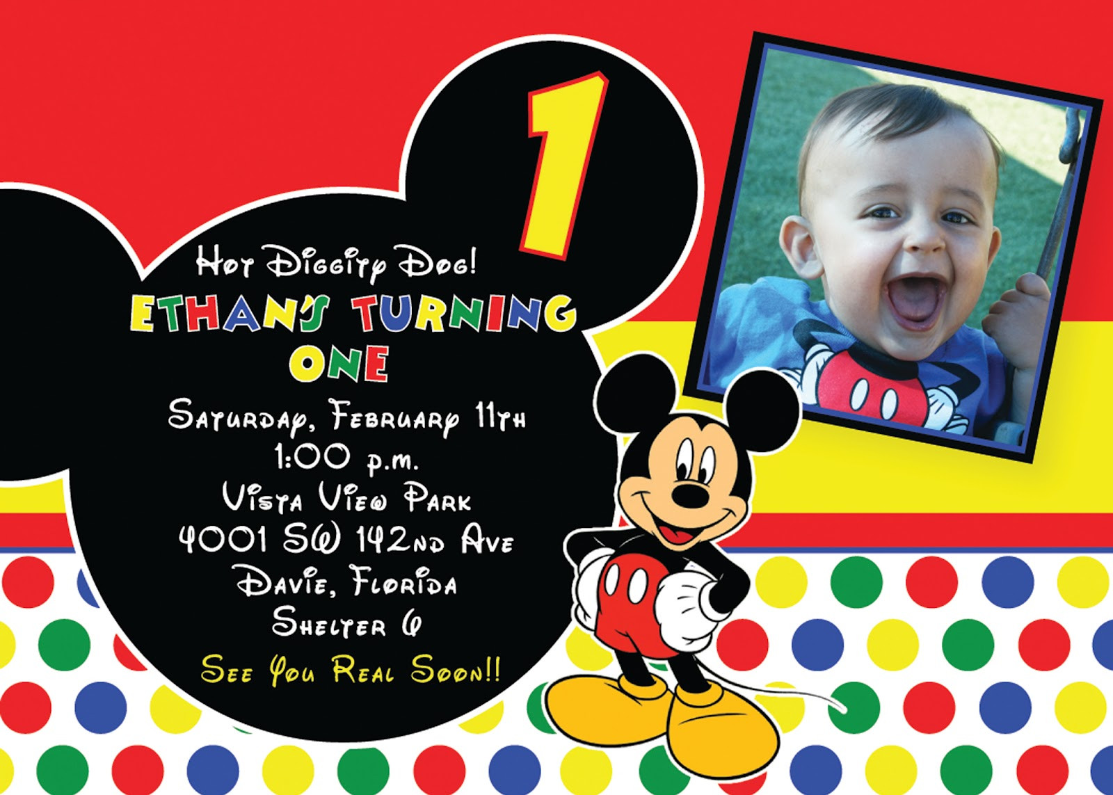 Mickey Mouse First Birthday Invitation
 FREE Printable 1st Mickey Mouse Birthday Invitations