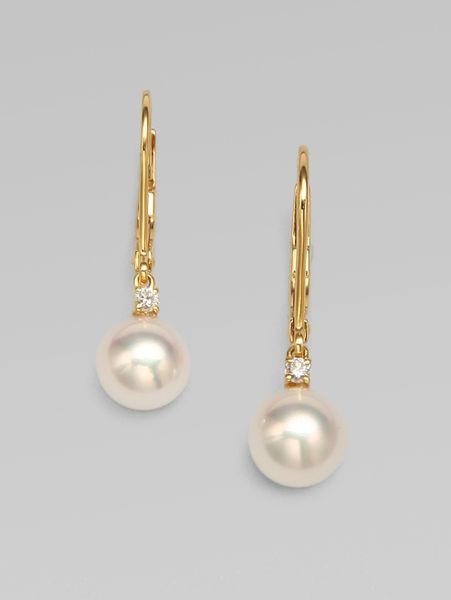 Mikimoto Pearl Earrings
 Mikimoto 7Mm White Cultured Akoya Pearl Diamond & 18K