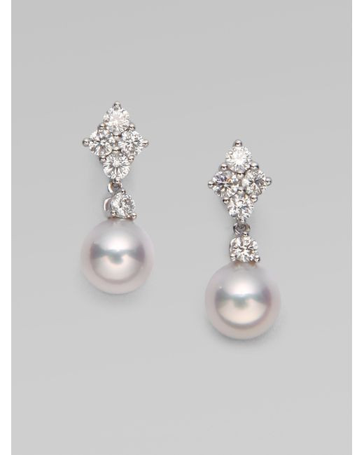 Mikimoto Pearl Earrings
 Mikimoto 7 5mm White Cultured Akoya Pearl Diamond & 18k