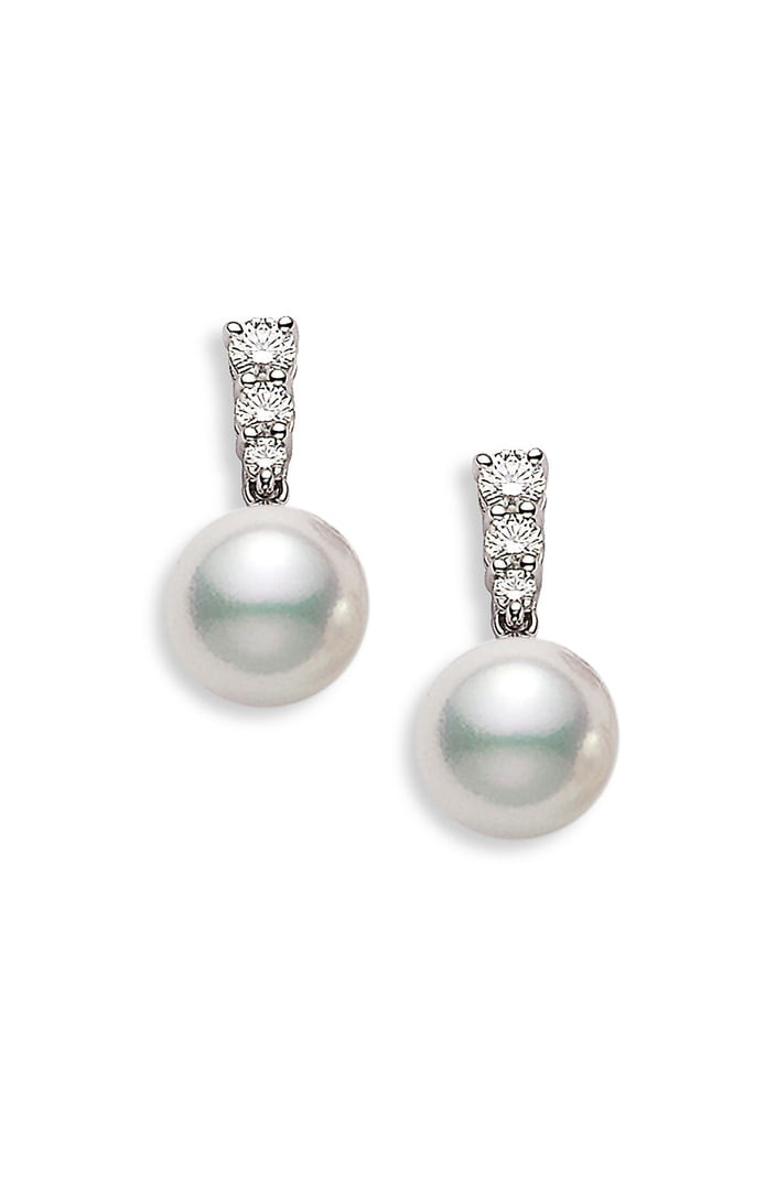 Mikimoto Pearl Earrings
 Mikimoto Morning Dew Akoya Cultured Pearl & Diamond
