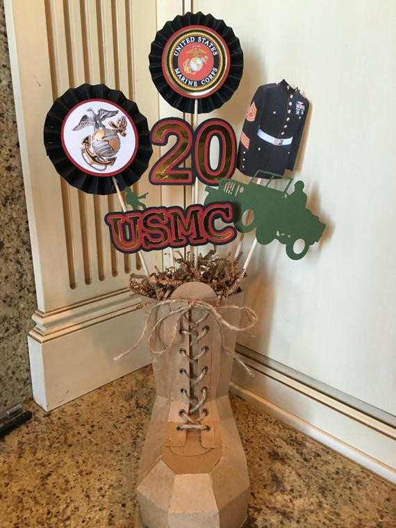 Military Retirement Party Ideas
 Marines Military USMC centerpiece by PoshBoxParties on Etsy