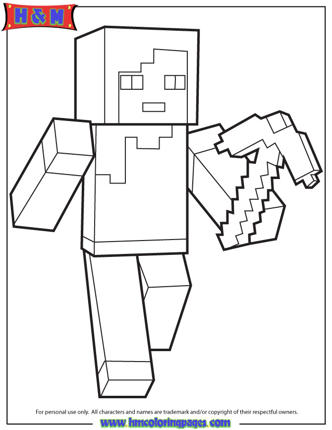 Minecraft Coloring Pages For Girls
 Minecraft Character Alex With Pickaxe Coloring Page