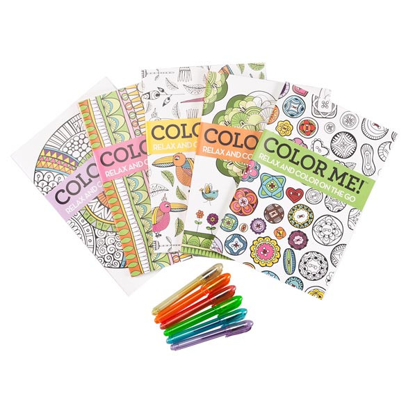 Mini Adult Coloring Book
 Adult Mini Coloring Books Set of 5 with Gel Pens Miles