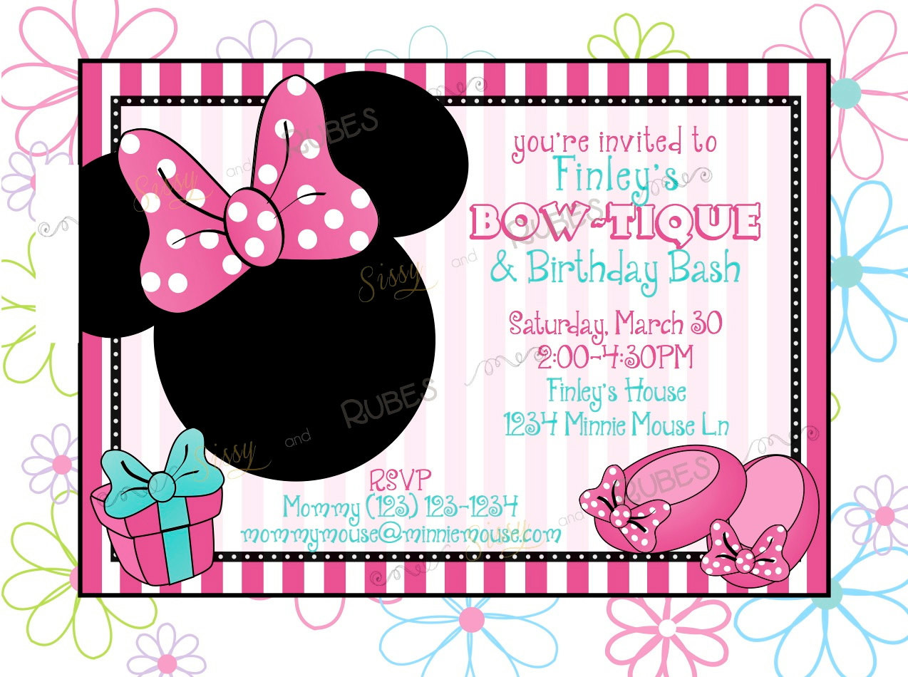 Minnie Mouse Birthday Invitations Printable
 Items similar to Minnie Mouse Inspired Birthday Invitation