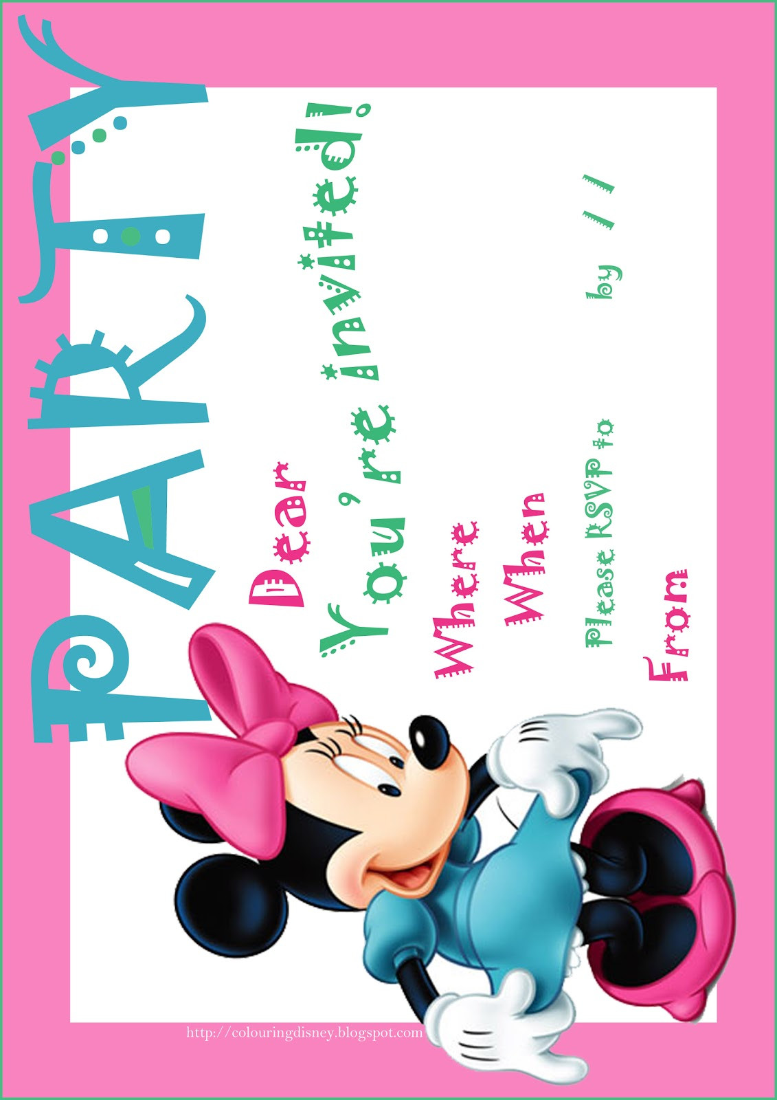 Minnie Mouse Birthday Invitations Printable
 DISNEY COLORING PAGES