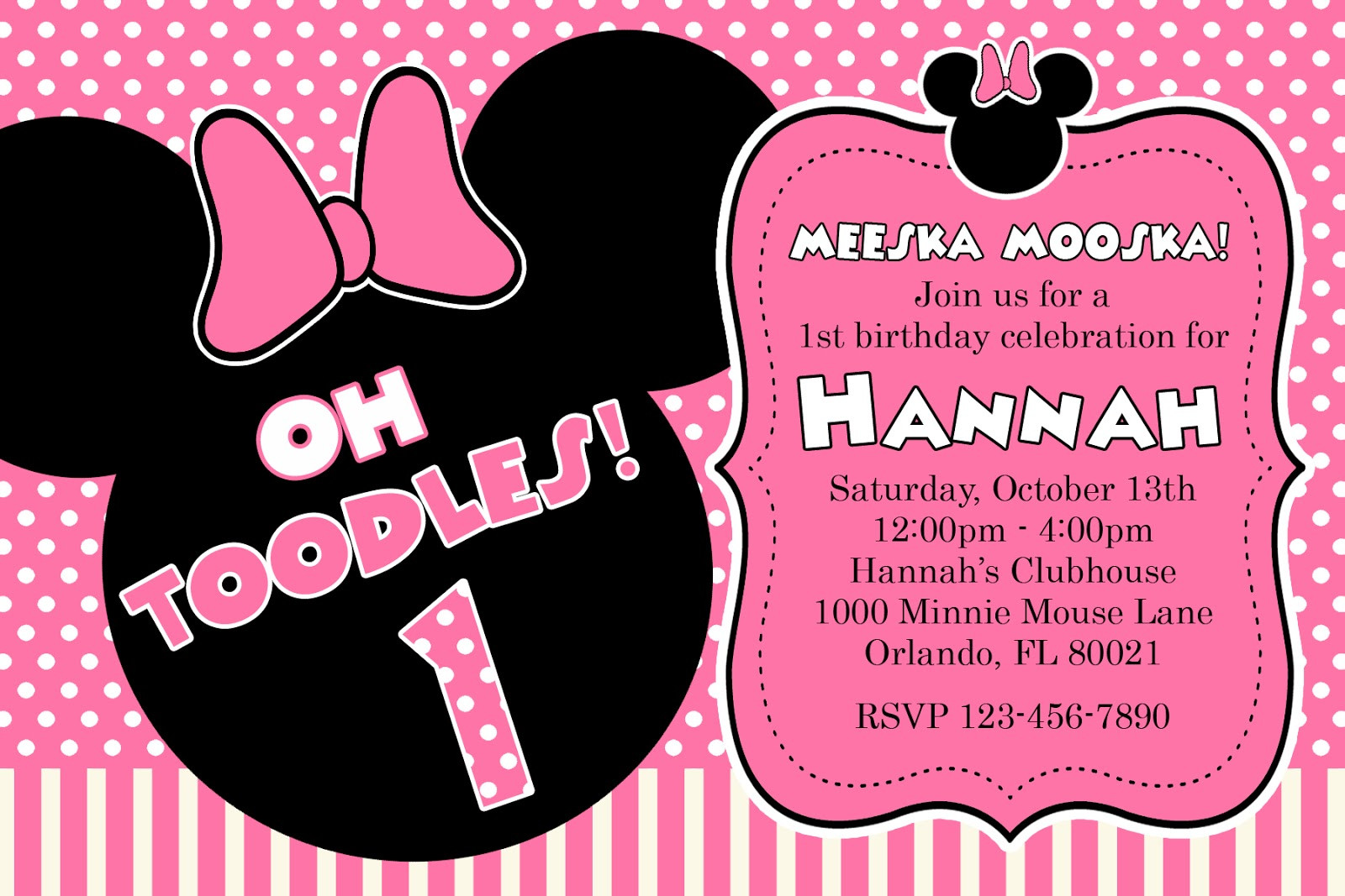Minnie Mouse Birthday Invitations Printable
 Free Printable Minnie Mouse 1st Birthday Invitations