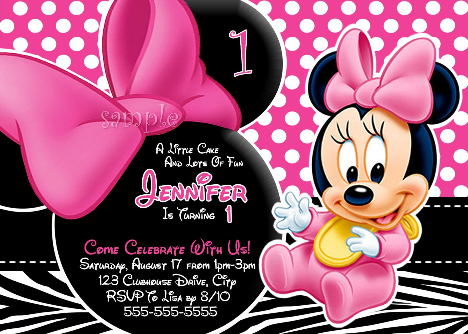 Minnie Mouse Birthday Invitations Printable
 Personalized Minnie Mouse First Birthday Invitations