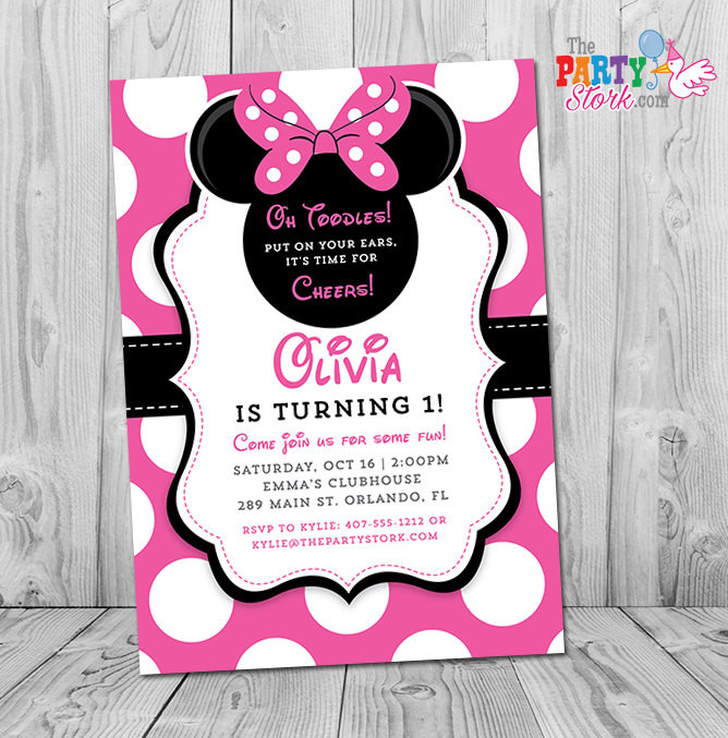 Minnie Mouse Custom Birthday Invitations
 Minnie Mouse 1st Birthday Invitations Printable Girls Party
