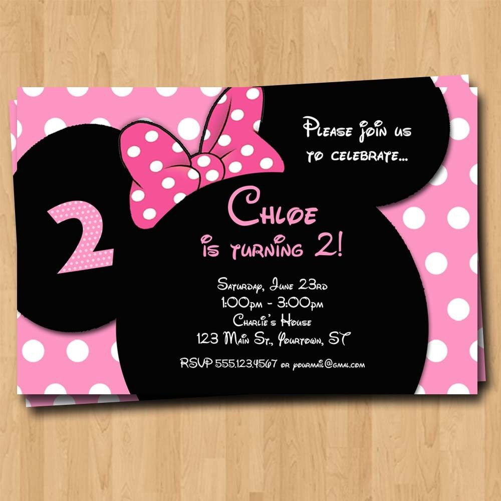 Minnie Mouse Custom Birthday Invitations
 Minnie Mouse Birthday Invitation Party Invites Custom