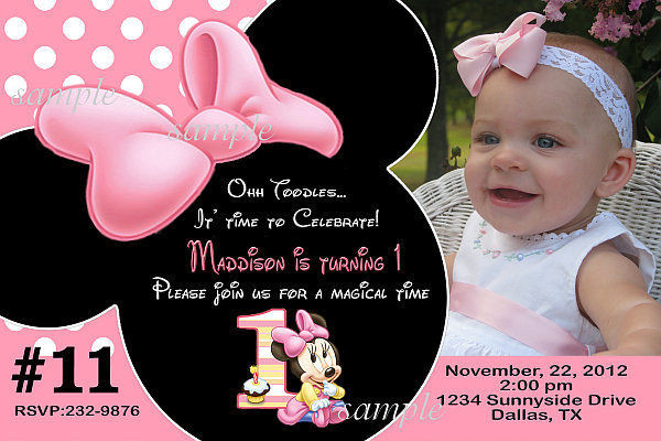 Minnie Mouse Custom Birthday Invitations
 Baby Minnie Mouse Personalized Birthday Invitations
