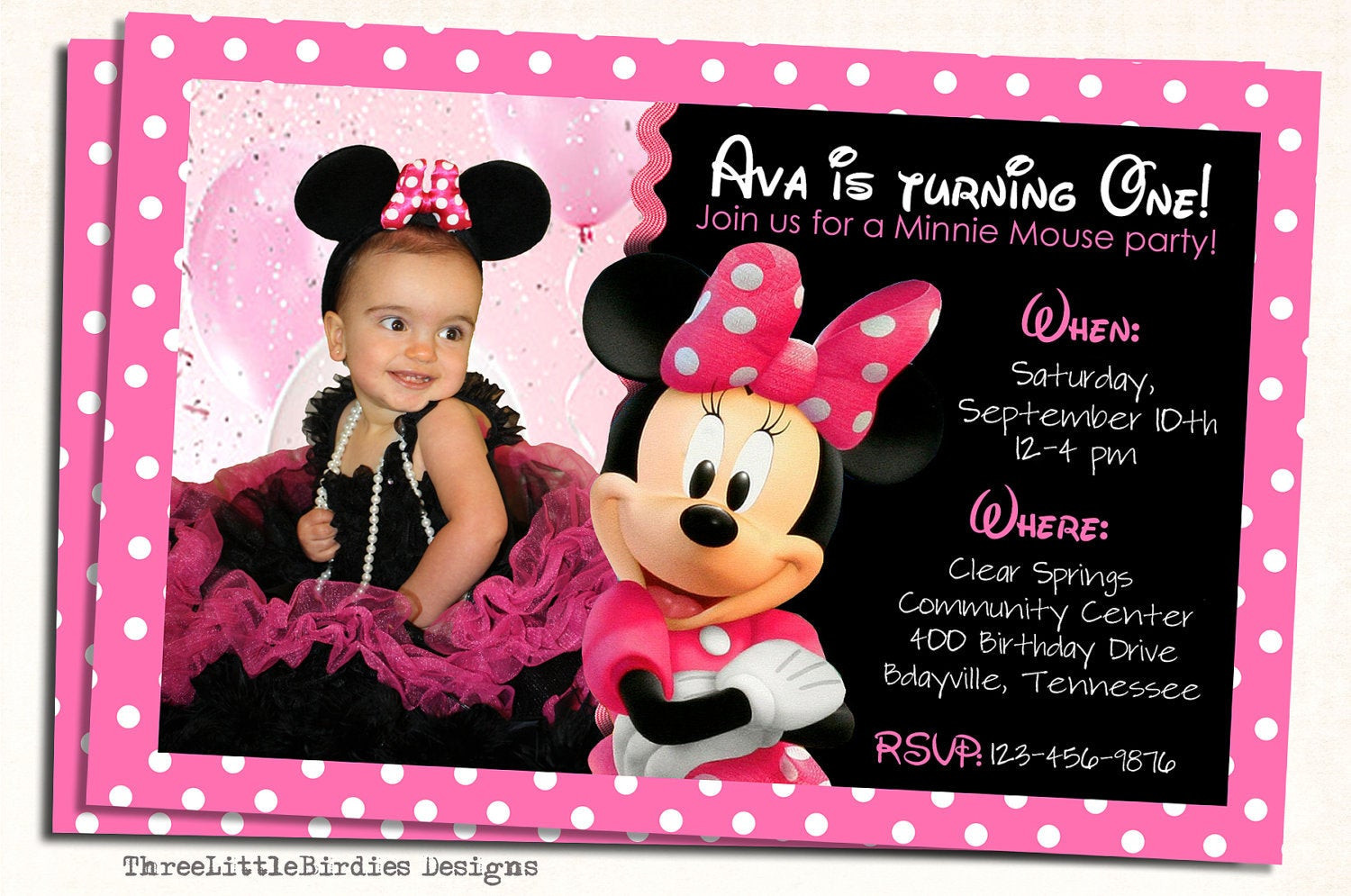 Minnie Mouse Custom Birthday Invitations
 Minnie Mouse Birthday Invitation