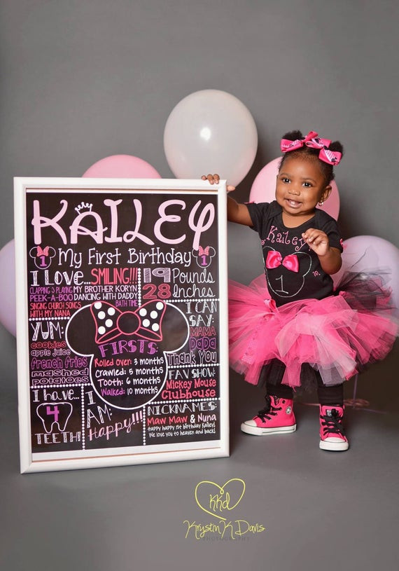 Minnie Mouse Ideas For 1st Birthday Party
 Minnie Mouse First Birthday Chalkboard 1st Birthday