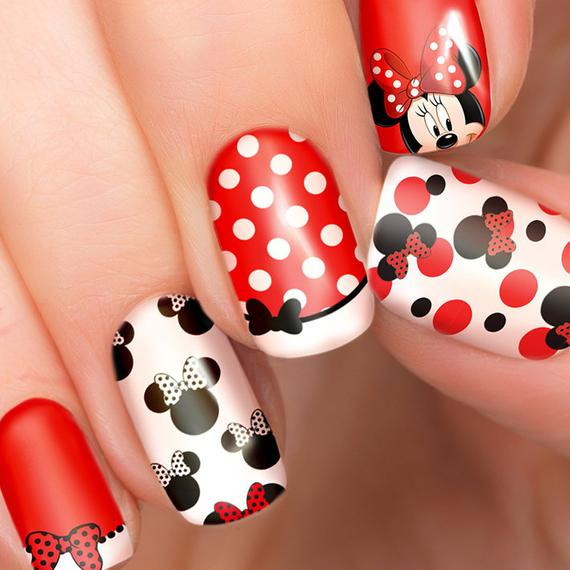 Minnie Nail Art
 Minnie Mouse Disney nail transfers illustrated nail art