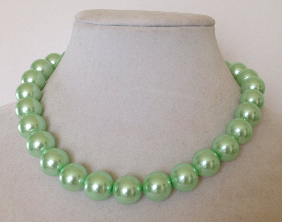 Mint Green Necklace
 Mint Green Necklace Mint Green Jewelry Light Green Pearl