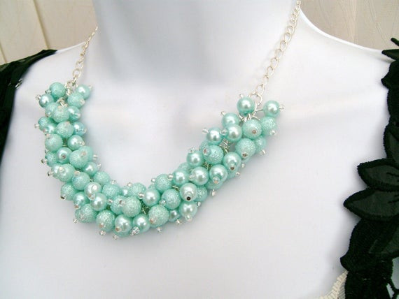 Mint Green Necklace
 Mint Green Pearl Beaded Necklace Bridesmaid Necklace Chunky