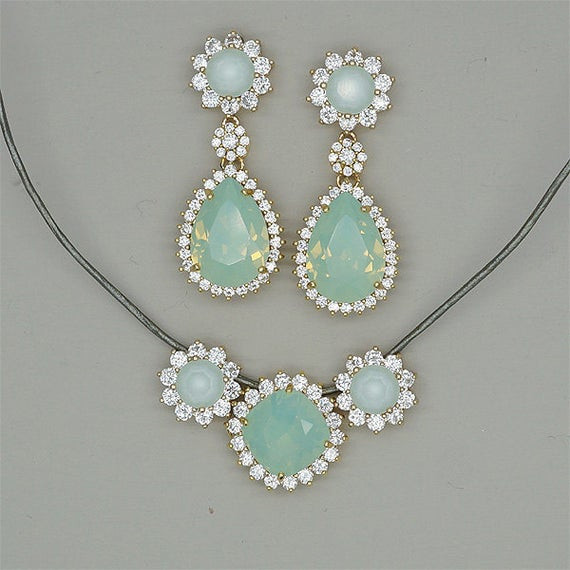 Mint Green Necklace
 Items similar to Mint Green Necklace and Earrings Set Mint