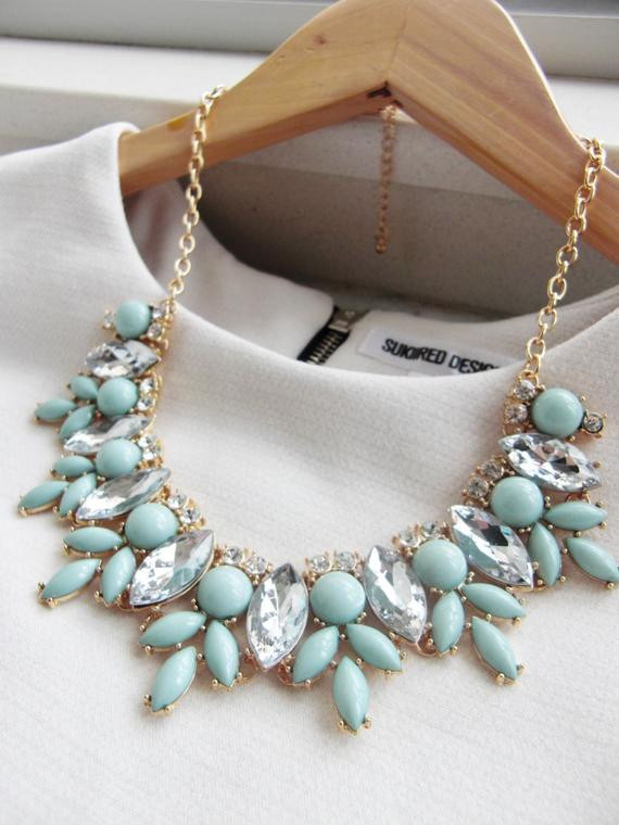 Mint Green Necklace
 Mint Green Jewel Crystal Statement Necklace by AnneEmmaJewelry
