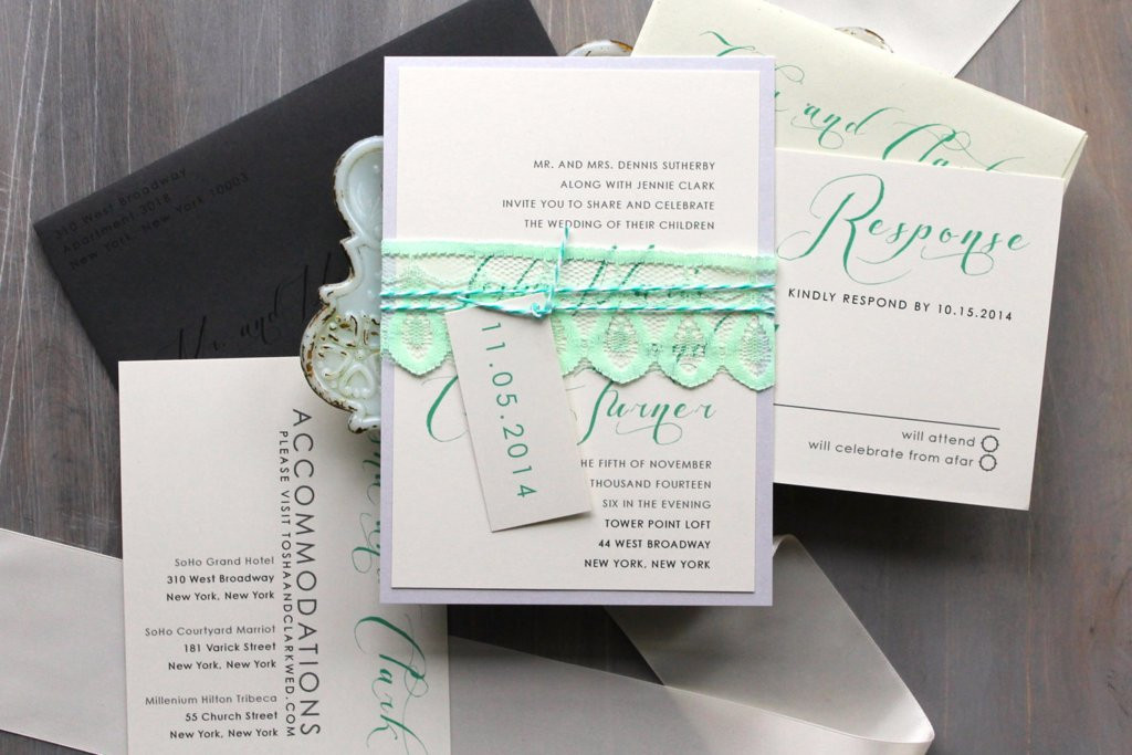 Mint Green Wedding Invitations
 Lace Embellished Wedding Invitations Mint Green Ivory