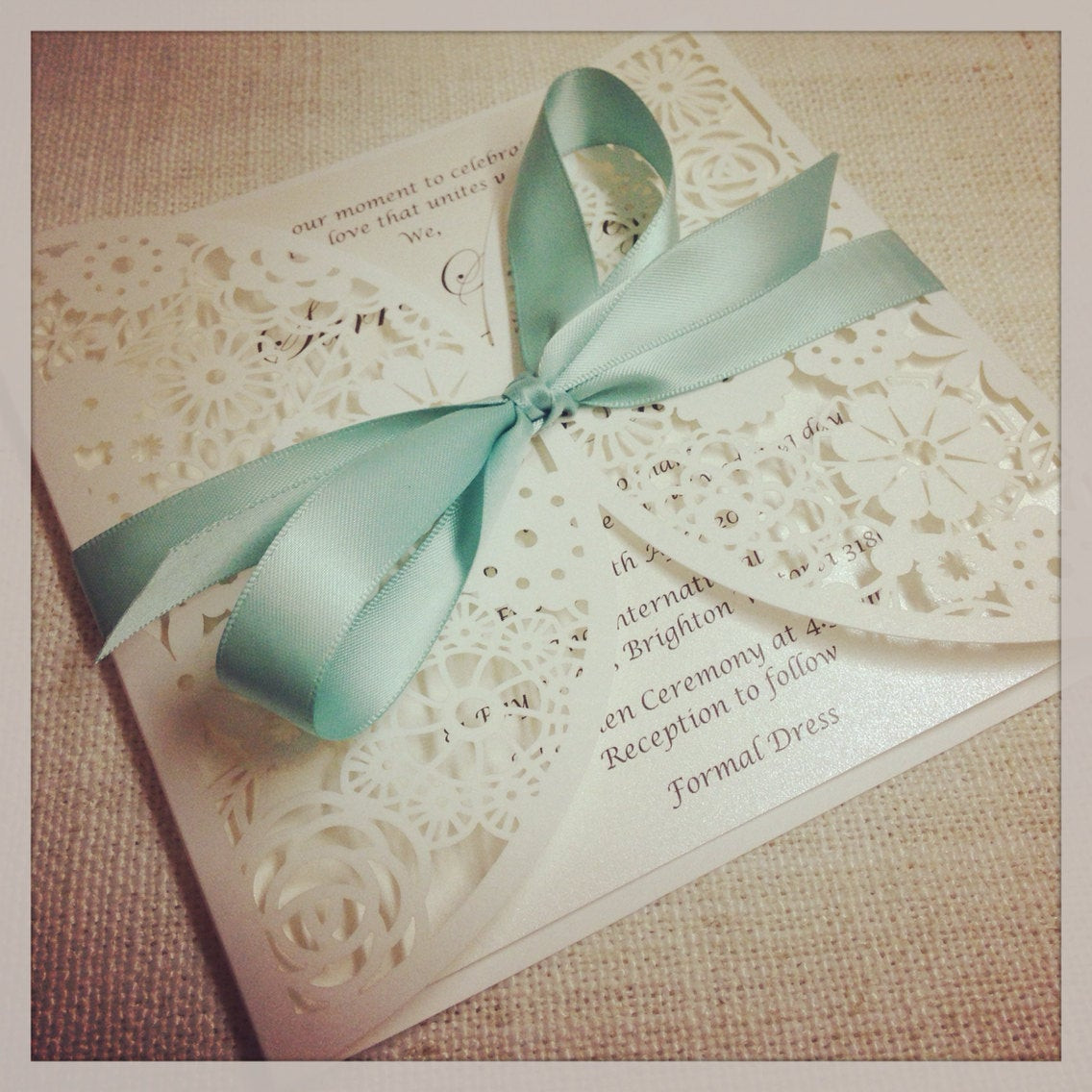 Mint Green Wedding Invitations
 40 x Floral Paper Lace mint Wedding Invitation Laser Cut