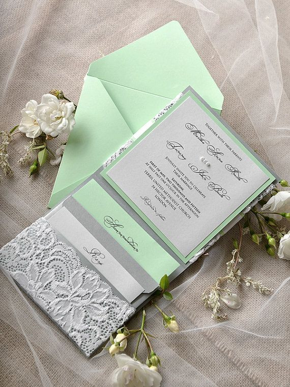 Mint Green Wedding Invitations
 Custom Listing 20 Silver and Mint Wedding por
