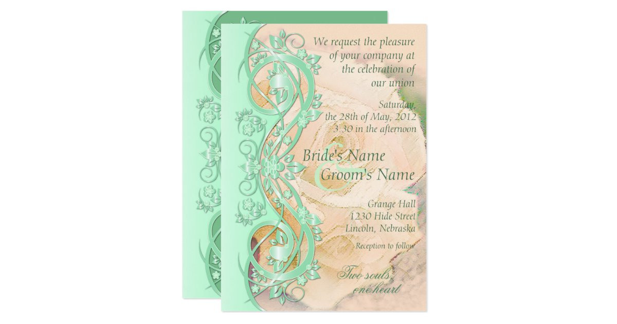 Mint Green Wedding Invitations
 Elegant Scroll Wedding Invitation Mint Green Peach Card
