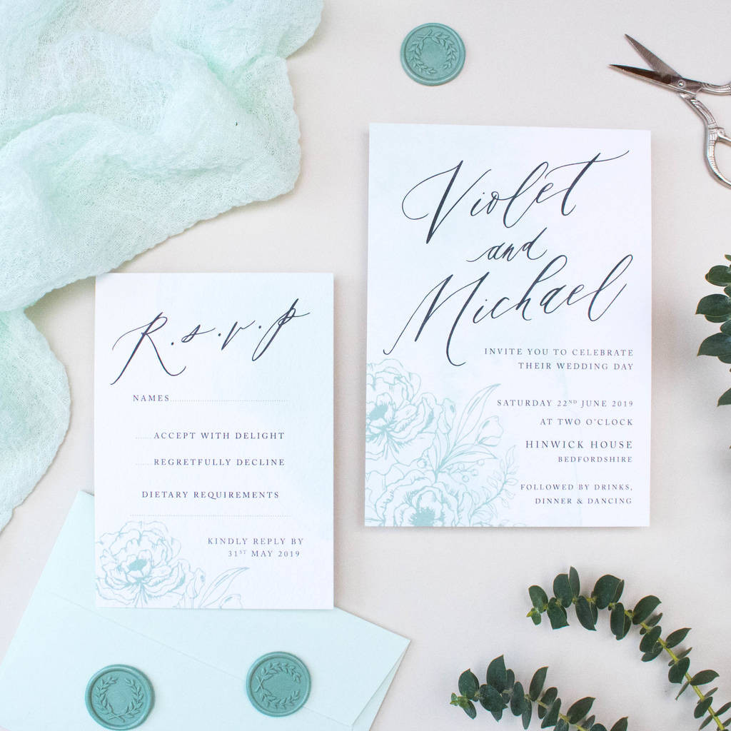 Mint Green Wedding Invitations
 mint green calligraphy wedding invitation by nina thomas