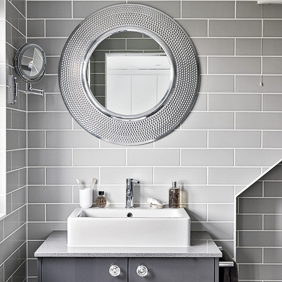 Modern Bathroom Mirror
 Modern grey bathroom with round mirrors