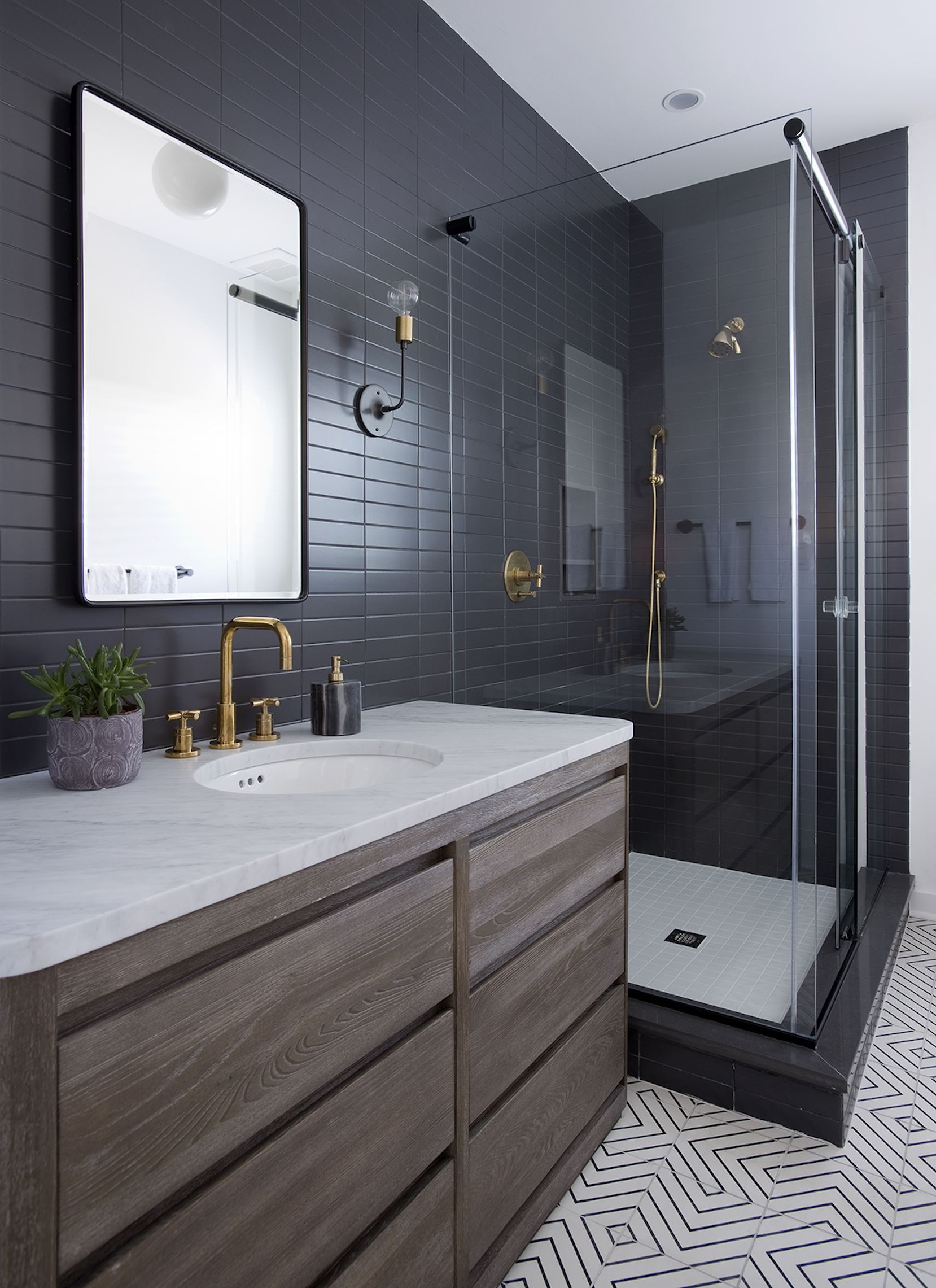 Modern Bathroom Tiling Designs
 Sleek modern dark bathroom with glossy tiled walls