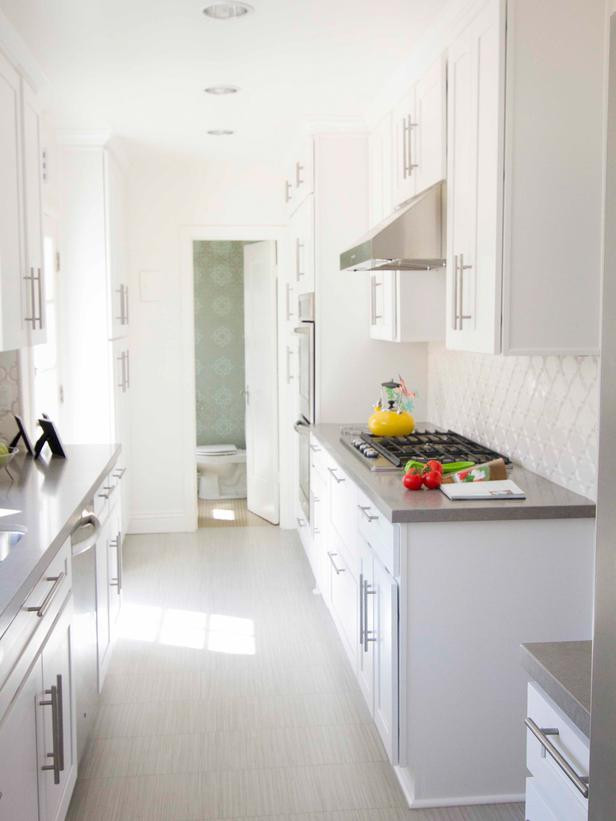 Modern Galley Kitchen
 Contemporary Galley Kitchen with White Cabinets