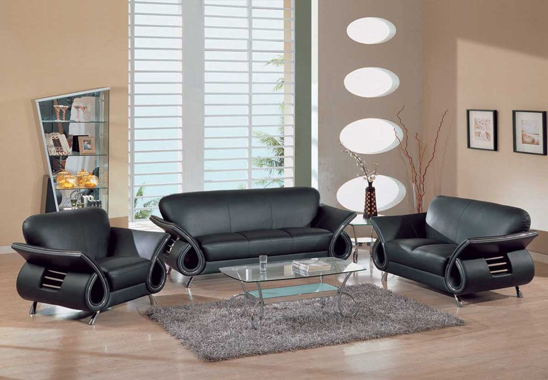 Modern Living Room Sets
 Contemporary Dual Colored or Black Leather Sofa Set w