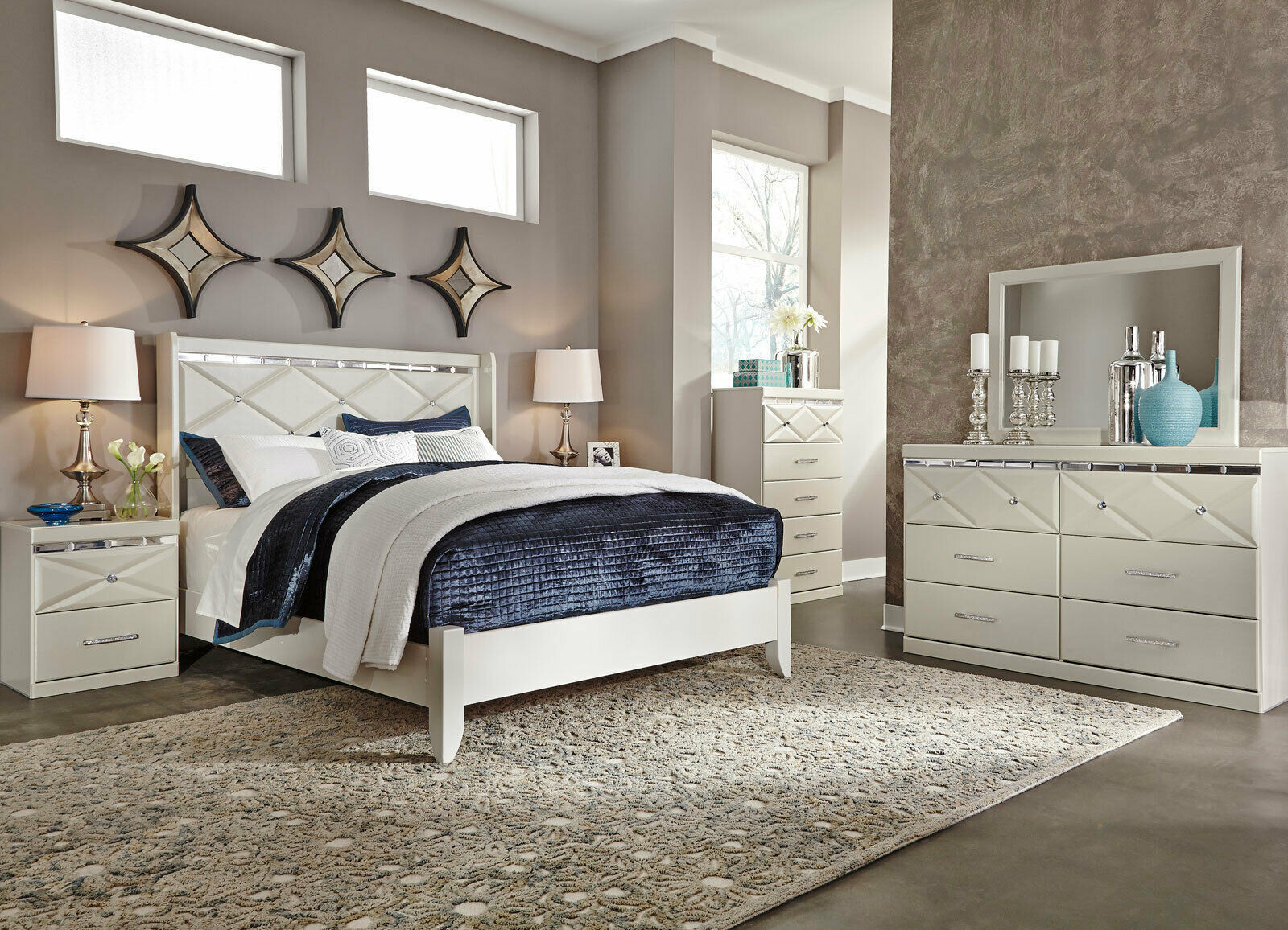 Modern White Bedroom Set
 MYRA 5 pieces Modern White Bedroom Set with King Bed