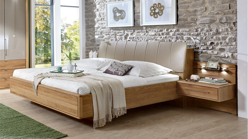 Modern Wood Bedroom Furniture
 Stylform Selene Semi Solid Oak faux leather Modern bed