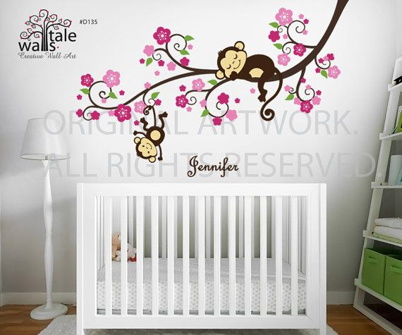 Monkey Baby Room Decor
 Girl Monkey Nursery Blossom tree branch wall decal with