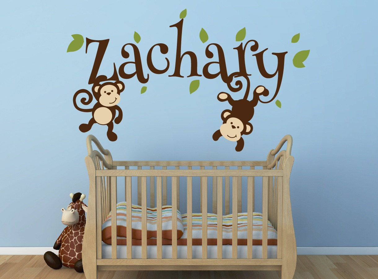 Monkey Baby Room Decor
 Boys Monkey Name Decal Monkey Decal Swinging Monkey Decal