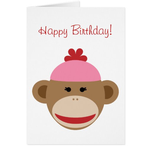Monkey Birthday Cards
 girl sock monkey birthday card