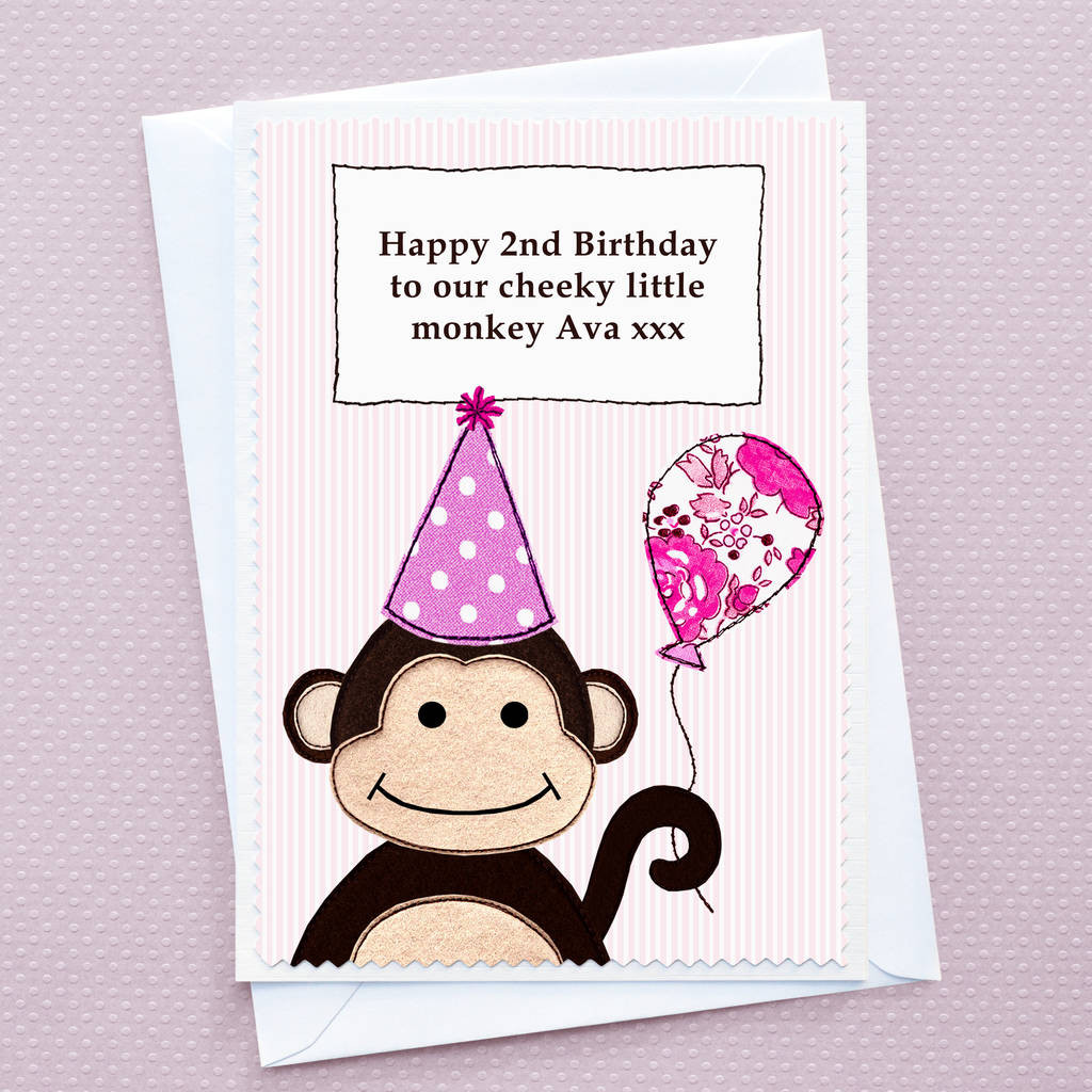 Monkey Birthday Cards
 monkey personalised girls birthday card by jenny arnott