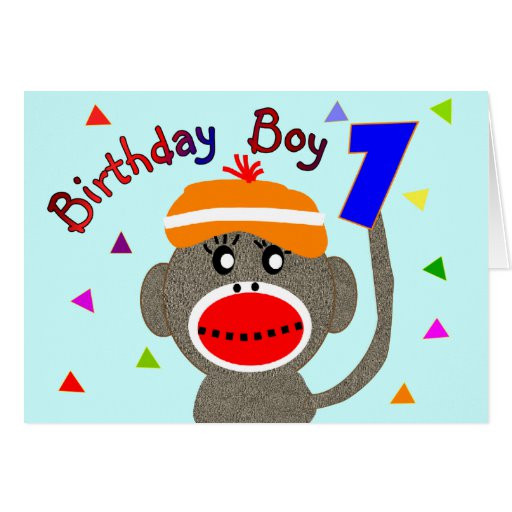 Monkey Birthday Cards
 Birthday BOY Sock monkey 1 year old Greeting Cards