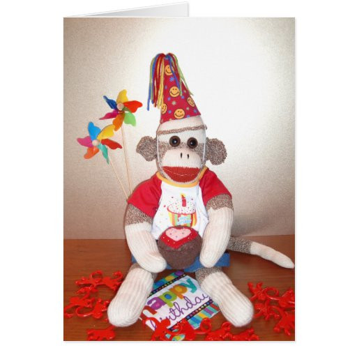 Monkey Birthday Cards
 Ernie the Sock Monkey Birthday Card
