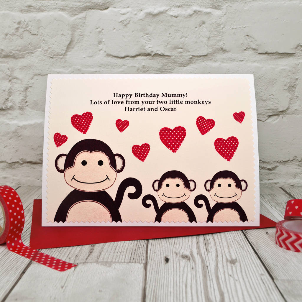Monkey Birthday Cards
 monkey birthday card from one two or three children by