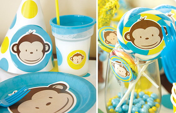 Monkey Birthday Party Supplies
 Mod Monkey Blue Party Supplies