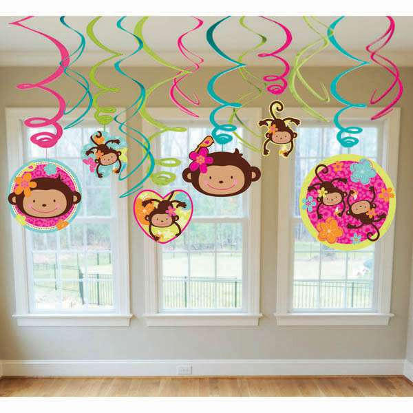 Monkey Birthday Party Supplies
 Monkey Girl Party Hanging Swirls Party Decorations