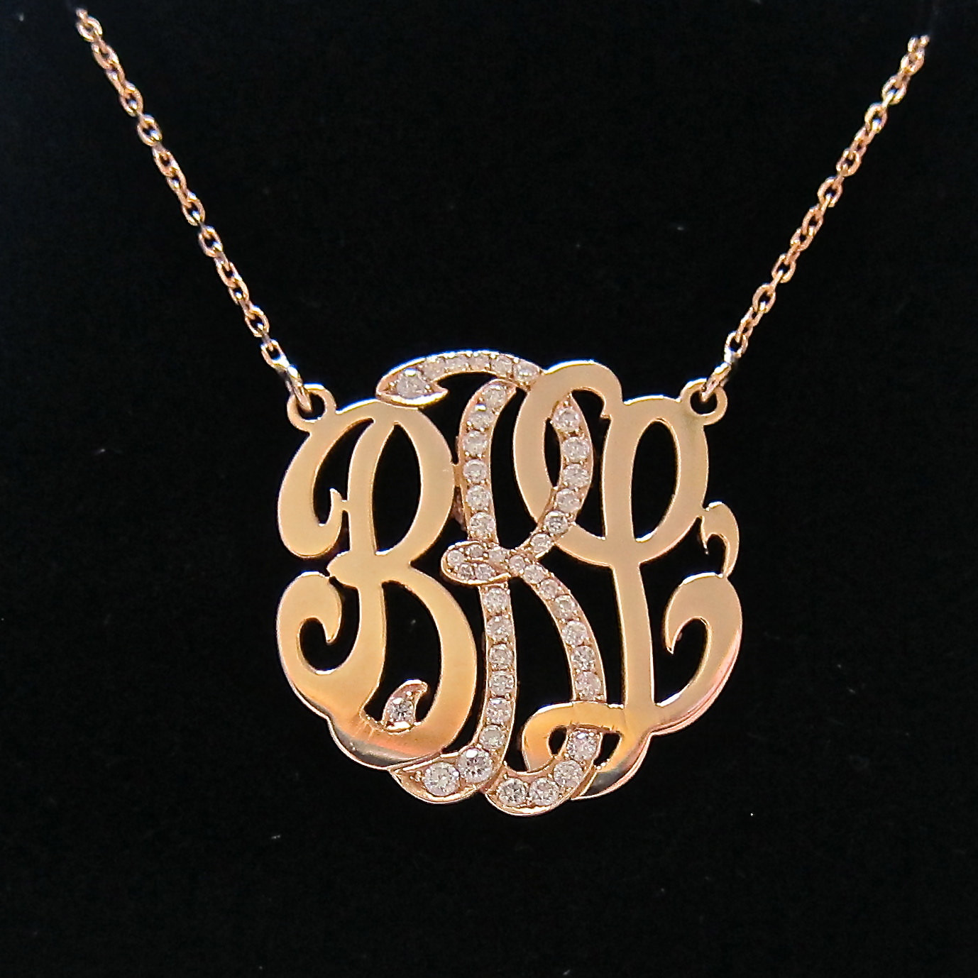 Monogram Necklace Gold
 Mini 14k Gold Monogram Necklace with Diamond Middle Initial