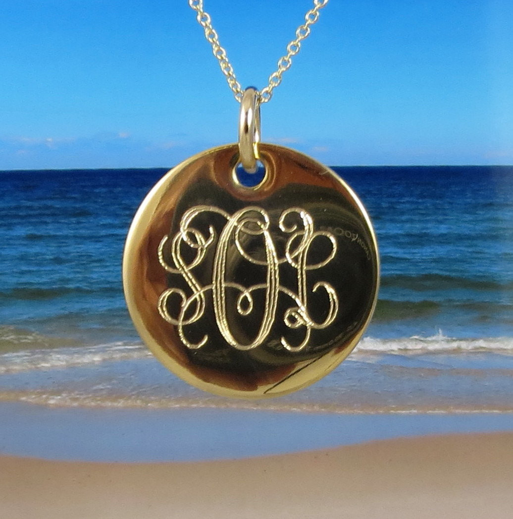 Monogram Necklace Gold
 Gold Monogram Necklace 7 8 14K Gold Filled Disc by